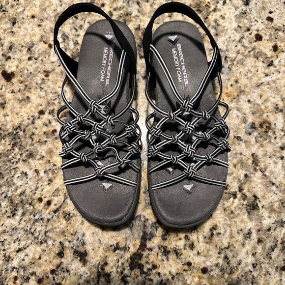 Skechers Women's Black and Gray Strappy Sandals - Picture 1 of 5